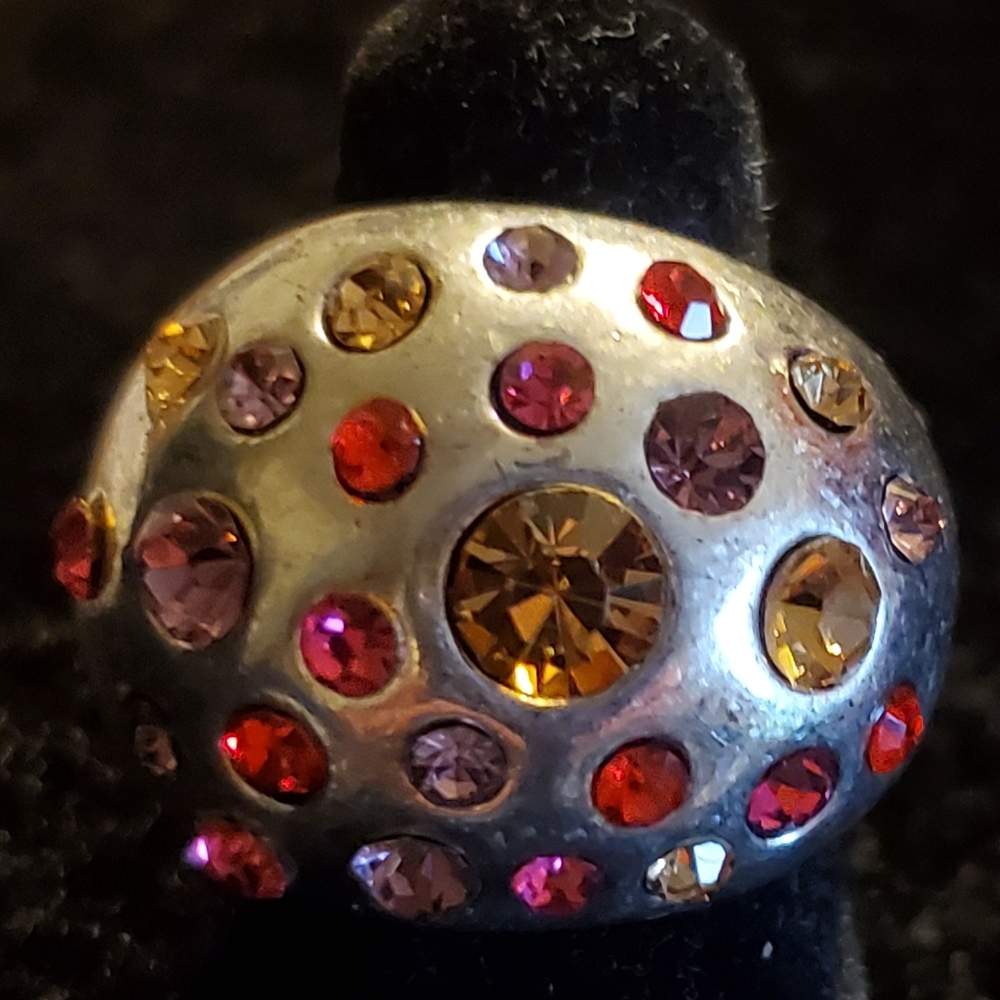 Silvertone Stretch Ring With Multi Colored Rhines… - image 1